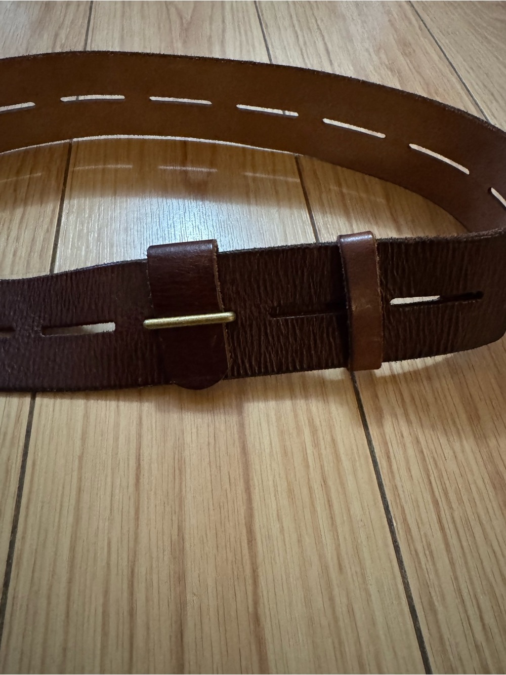 Brown Leather Wide Slotted Belt - Picture 2 of 3
